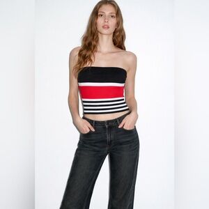 Dynamite Black and Red Striped Tube Top